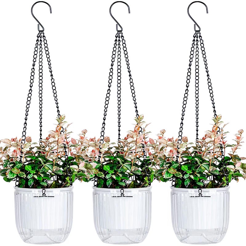 Josteve 4.5 Inch 3 Pcs Self Watering Hanging Planter Indoor Plant Hanging Pots Drainage Holes  Outdoor Small Hanging Planters Flower Pot Basket  Visible Water Level  Plant Hanger Home Decor  Gardening - Image 1